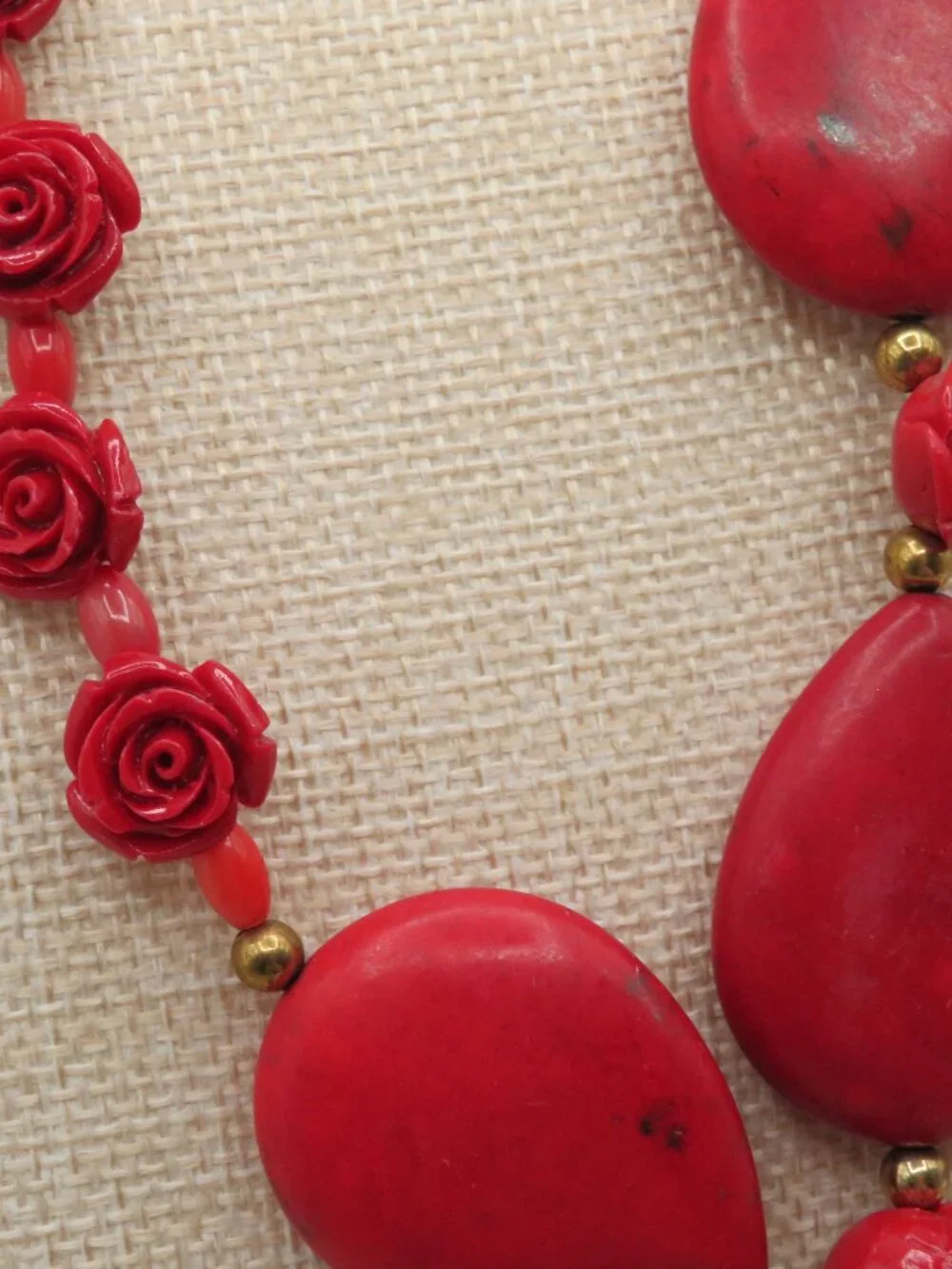 Red Rose and Large Tear Drop Beaded Statement Necklace